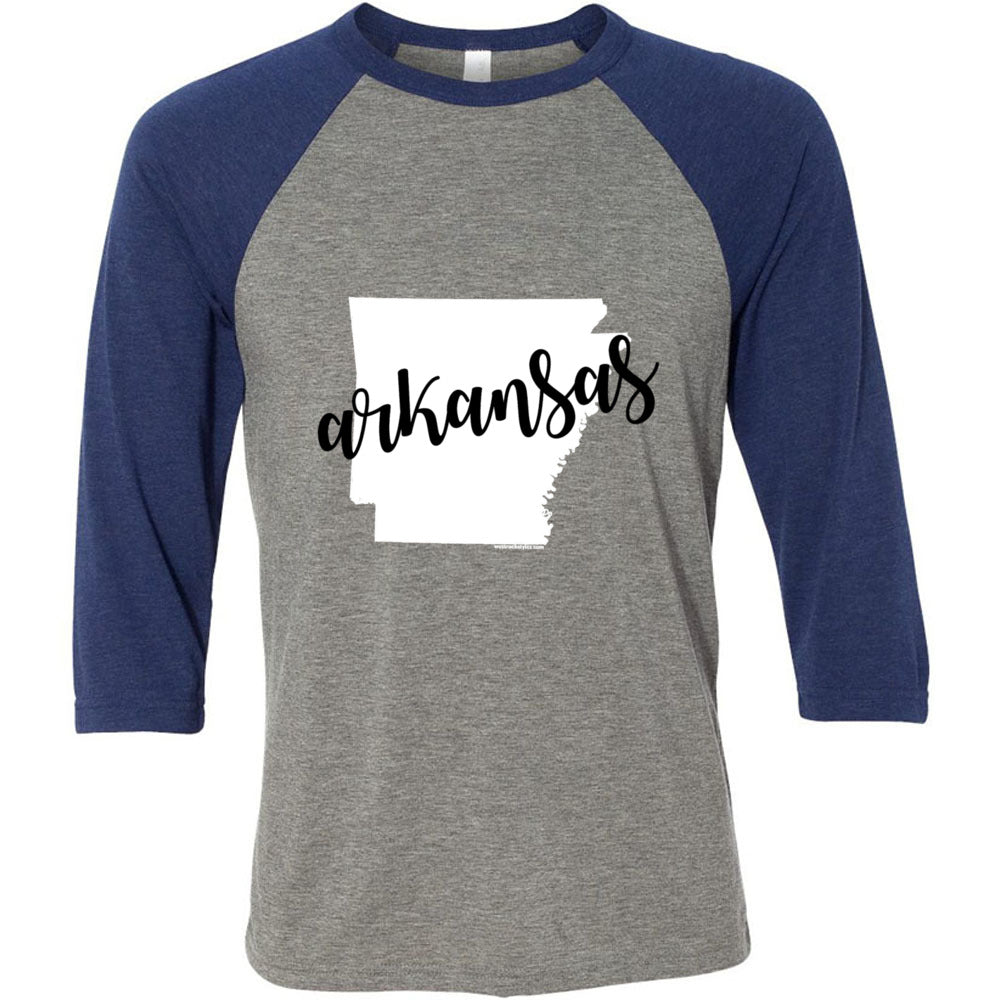 Arkansas Script - Unisex Three-Quarter Sleeve Baseball T-Shirt