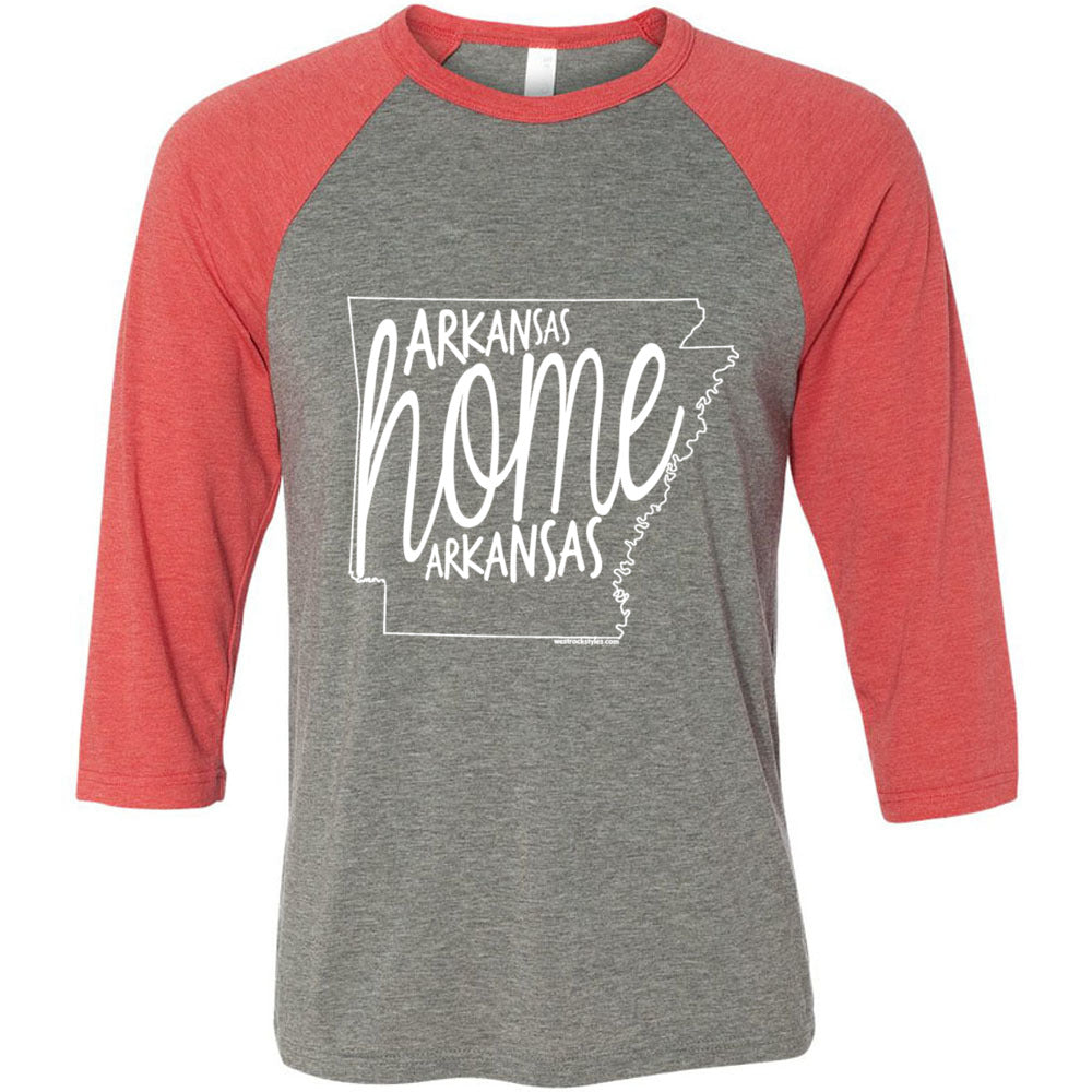 Arkansas Home (White) - Unisex Three-Quarter Sleeve Baseball T-Shirt